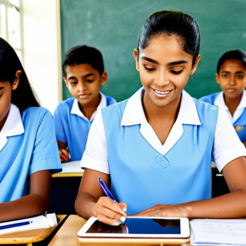 모리셔스 교육 제도 - **

"A modern Mauritian classroom with students using tablets, a teacher instructing, bright and air...