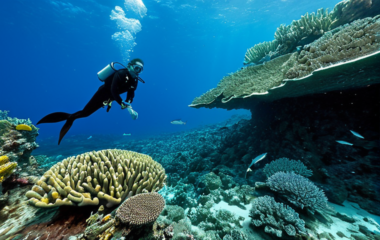 모리셔스 다이빙 명소 - Flic en Flac Coral Reef**

"Vibrant coral reef scene at Flic en Flac, Mauritius. Multicolored corals...